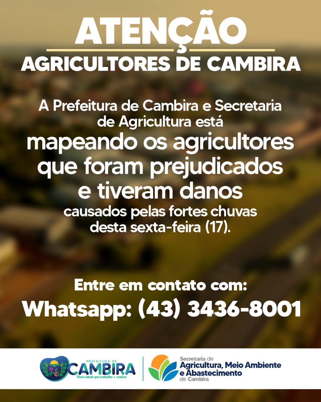 Prefeitura de Cambira realiza mapeamento de agricultores afetados pelas fortes chuvas