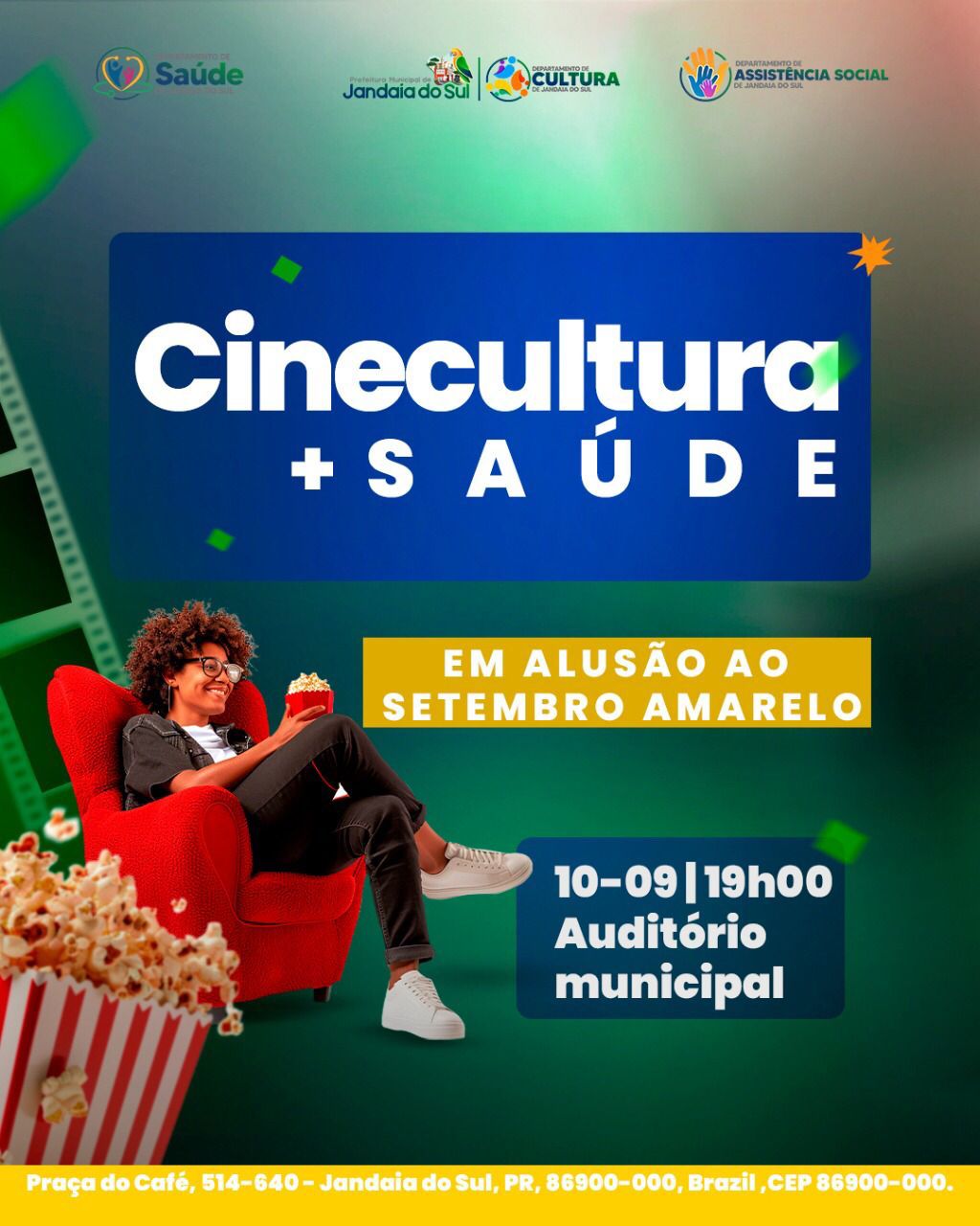 Cinecultura + Saúde integra programação do Setembro Amarelo em Jandaia do Sul