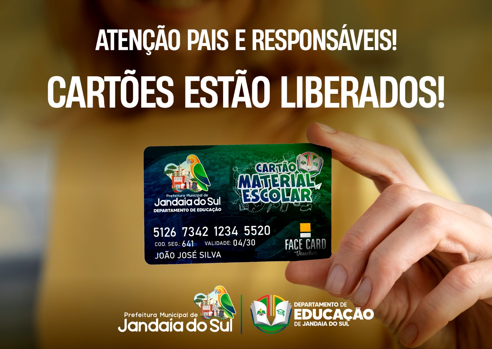 Departamento de Educação informa liberação dos Cartões de Material Escolar 2026