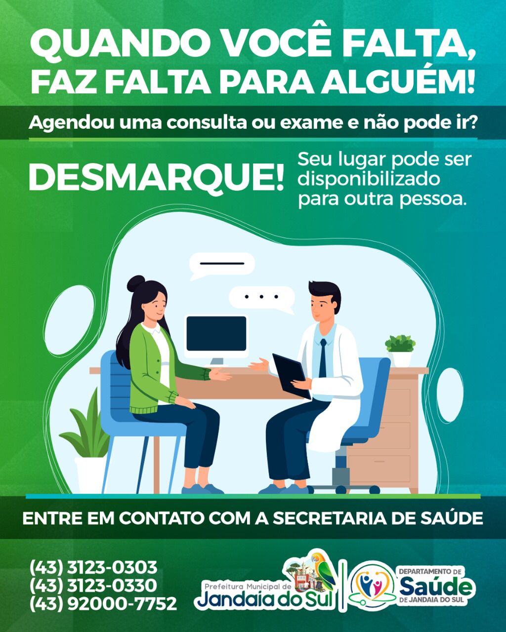 Departamento de Saúde de Jandaia do Sul reforça importância de desmarcar consultas e exames
