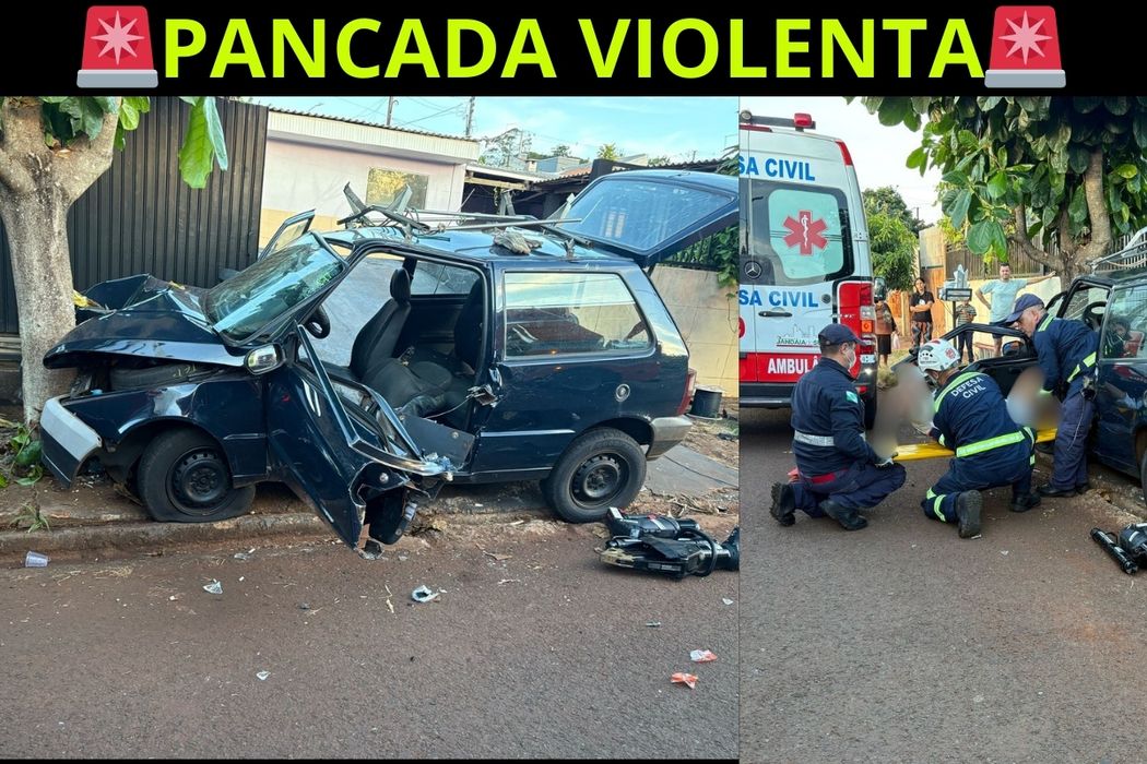 🚨Grave 🚨acidente no Jardim Planalto, em Jandaia do Sul, deixa duas pessoas feridas após colisão contra árvore