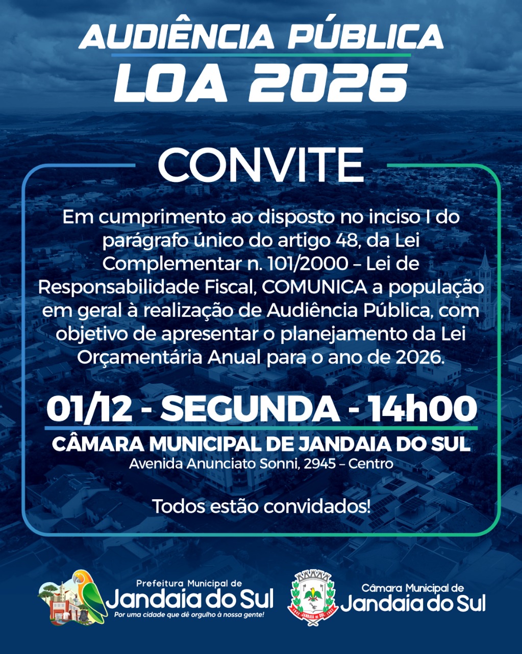 Jandaia do Sul convoca população para Audiência Pública da LOA 2026