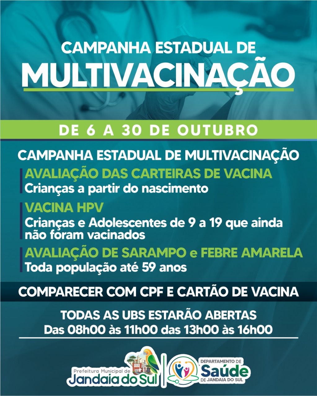 Jandaia do Sul realiza Campanha Estadual de Multivacinação até 30 de outubro