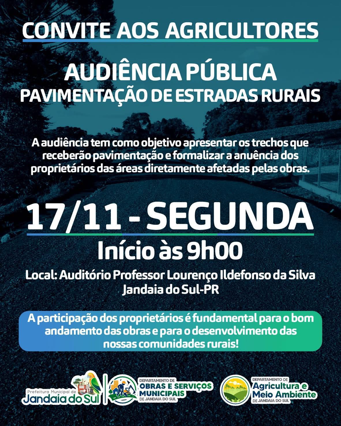 Prefeitura de Jandaia do Sul realiza Audiência Pública sobre pavimentação de estradas rurais