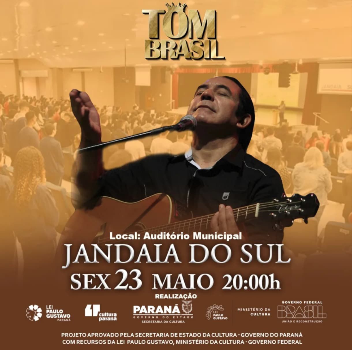 Jandaia do Sul recebe show gratuito com o cantor Tom Brasil nesta sexta-feira