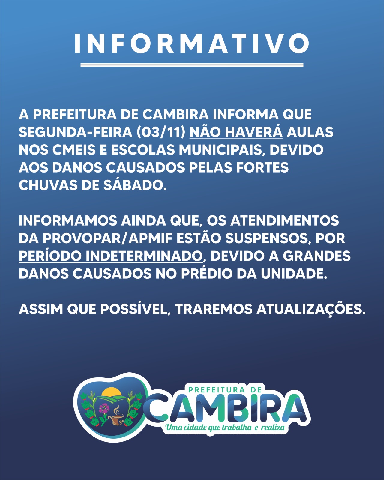 Fortes chuvas causam danos em prédios públicos e suspendem aulas e atendimentos em Cambira