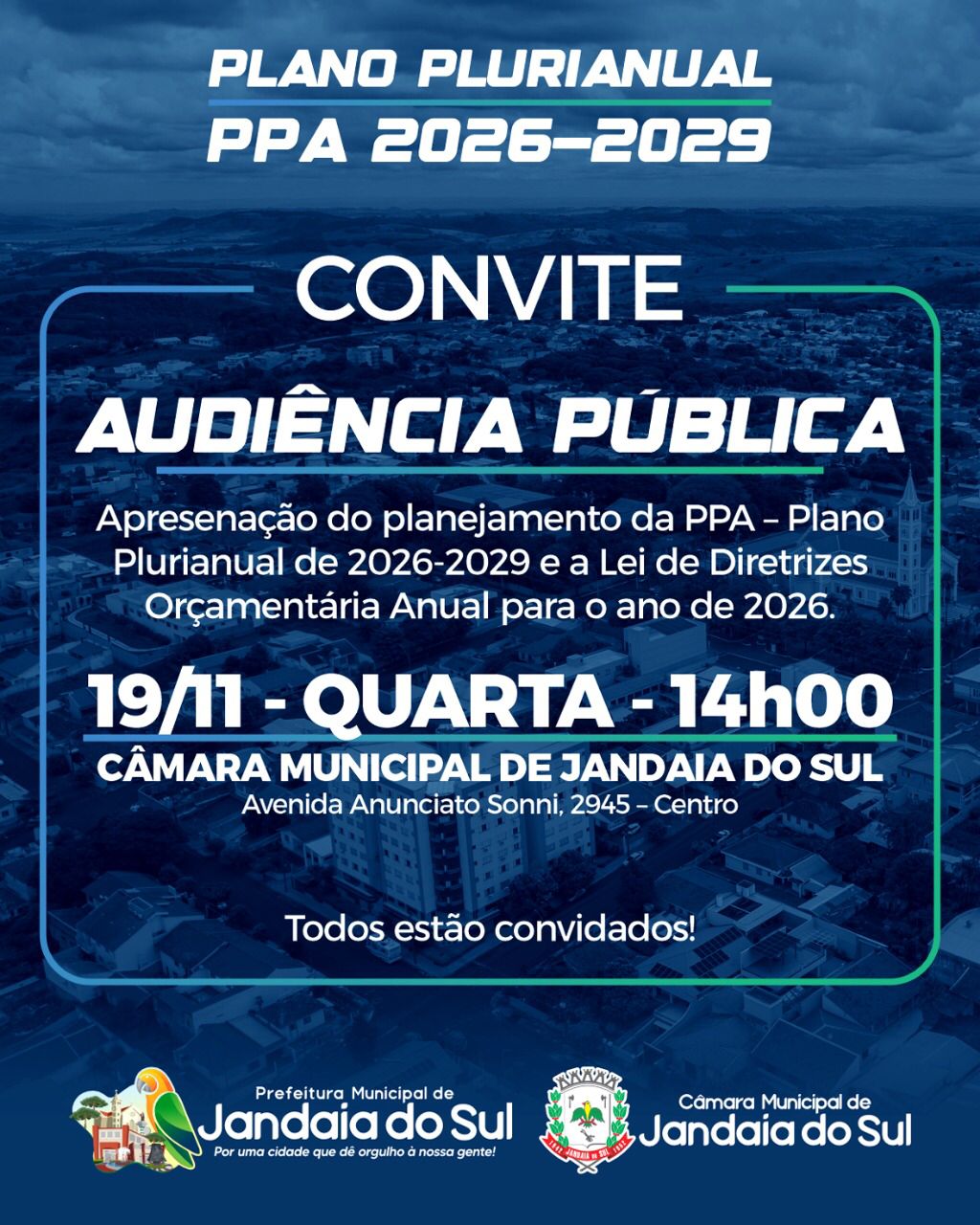 Jandaia do Sul convoca população para audiência pública do PPA 2026–2029 nesta quarta-feira