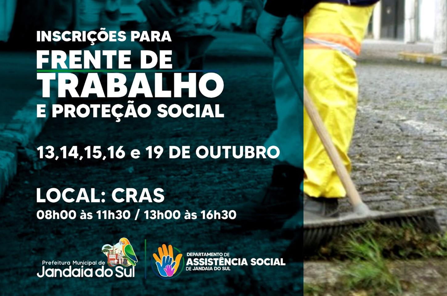 Jandaia do Sul abre inscrições para Frente de Trabalho entre os dias 13 e 19 de outubro